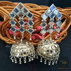 Silver Mirror Oxidized Long Jhumka design by Glam Sakhi