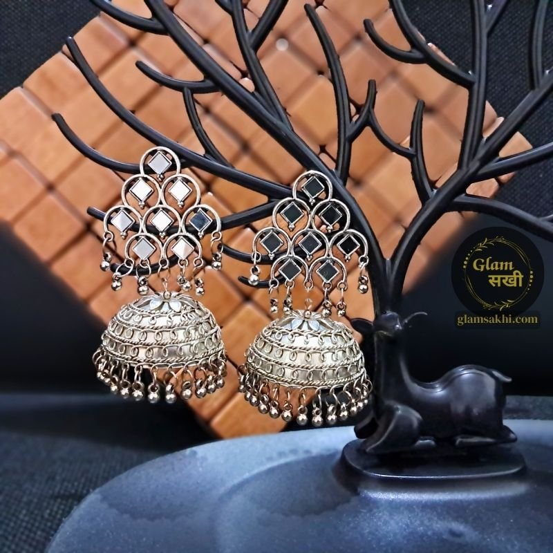 Glam Sakhi Silver Mirror Oxidized Jhumka