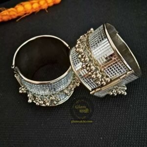 Glamorous Mirror Ghunghroo oxidized bracelet by Glam Sakhi