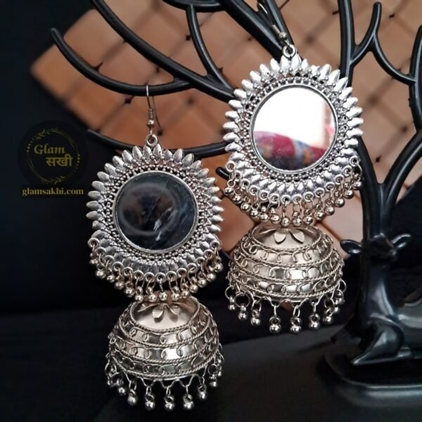 Oxidised Mirror Earrings Jhumka by Glam Sakhi - Latest Jewellery Designs Collection