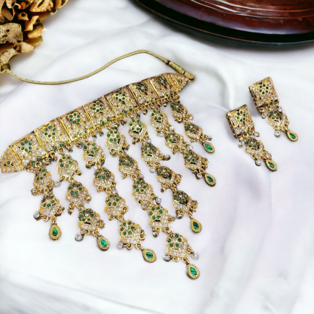 Bridal Choker Necklace Set Green by Glam Sakhi