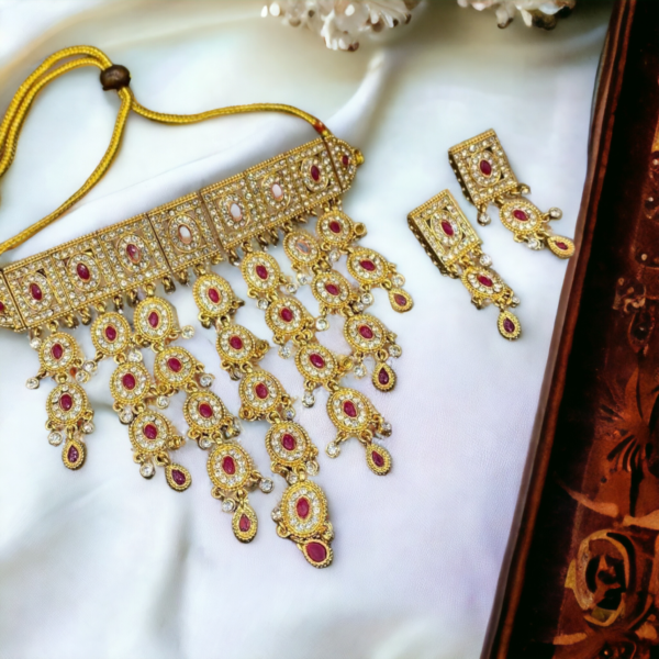 Bridal Choker Necklace Set -Red by Glam Sakhi