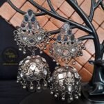 Silver Mirror Earrings Black Jhumka by Glam Sakhi - Latest Jewellery Designs Collection