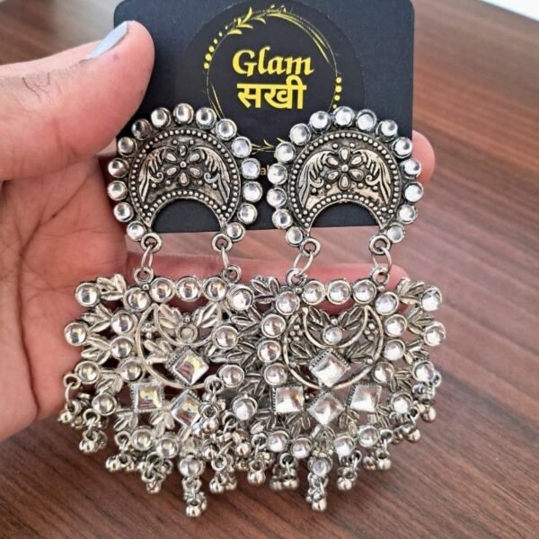 Silver Kundan Earrings By Glam Sakhi - Latest Jewellery Designs Collection