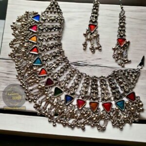 Embellished Multicolour Afghani Necklace Set