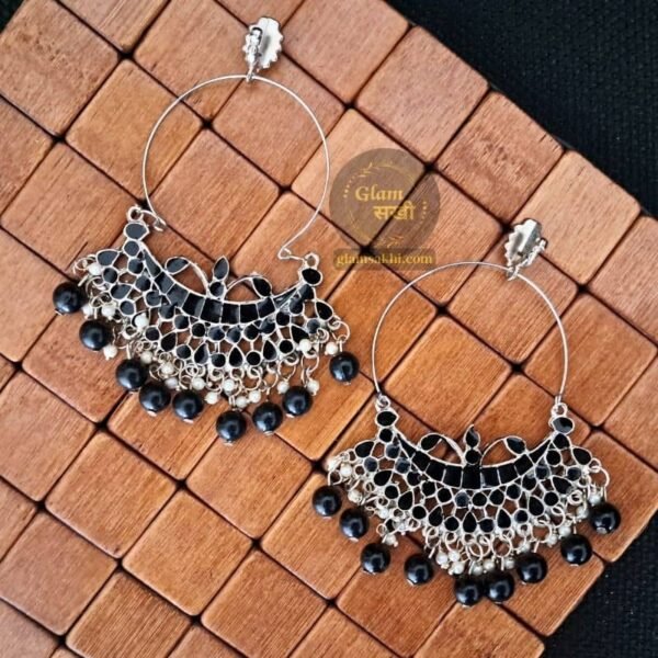 Sleek Black Colour Earrings by Glam Sakhi