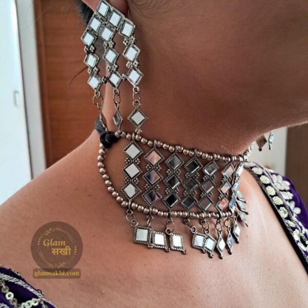 Stunning Mirror Oxidised Choker Set By Glam Sakhi Image 1