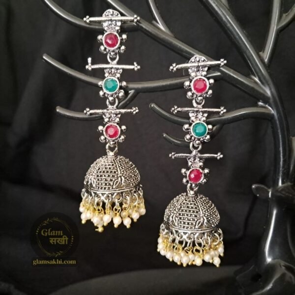 Long German silver Jhumka by Glam Sakhi