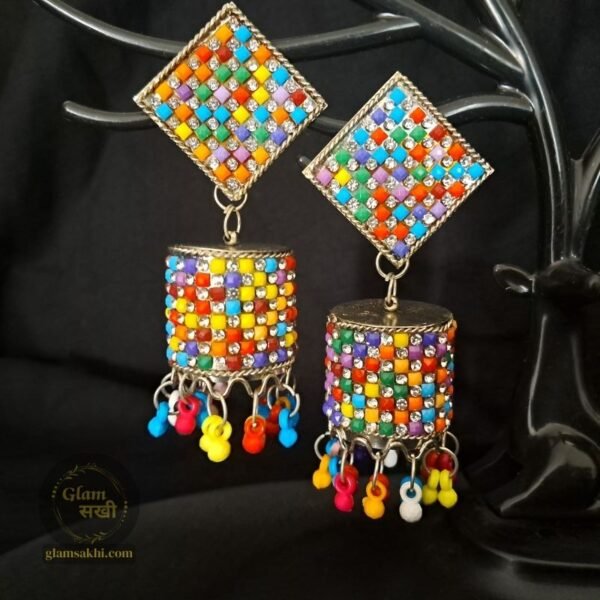 Modern Colourful Jhumka Earrings by Glam Sakhi